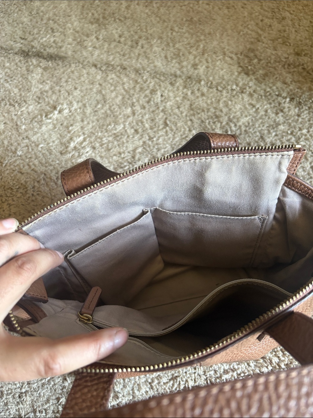 Fossil Tessa satchel Chestnut Brown Pebbled Leather Shoulder Bag - Picture 8 of 16